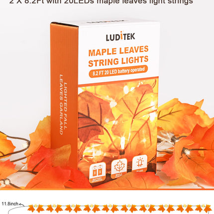 2-Pack Lighted Fall Garland, Total 16.4ft 40 LED Autumn String Lights