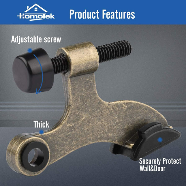 2 Pack Hinge Pin Antique Brass Door Stopper, Adjustable Deluxe Heavy Duty Door Stopper 2-1/2"x1-3/4” - photo 2