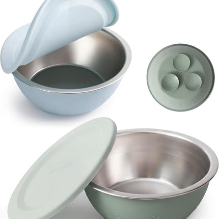 Moonkie Baby Bowls with Suction, Stainless Steel & Silicone Toddler Bowls with Lids, Seamless One-Piece Design Silicone Bowls for Babies 4 Months+, 13oz, BPA-Free, Lead-Free, Dishwasher Safe, 2 Pack