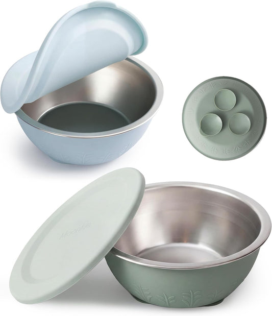 Baby Suction Bowls with Lids, Stainless Steel & Silicone, 13 oz, 2 Pack