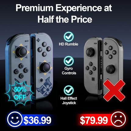 MunyLazy Switch Controllers,Wireless Joy Remote Con Replacement for Switch 1 OLED Lite,Hall Effect Joystick No Drift,20 Hour,HD Rumble,Gyro Control,No NFC,Extra Cool Grey