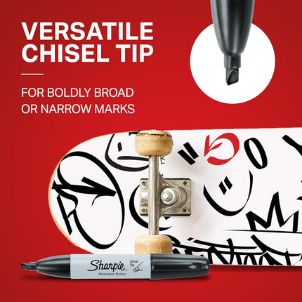 Sharpie Permanent Markers, Chisel Tip, Black, 12 Count - Home, School, Office Supplies