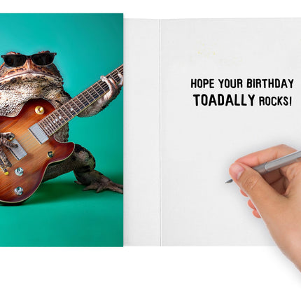 Funny Birthday Card for Women, Men, Friends! Hilarious Toad Guitar Photo