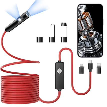 Endoscope with Light, 1920P HD Borescope with 8 Adjustable LED Lights, Semi-Rigid Snake Camera, IP67 Waterproof Inspection Tool (16.4ft, Black + Dual Lens Wiring Harness)