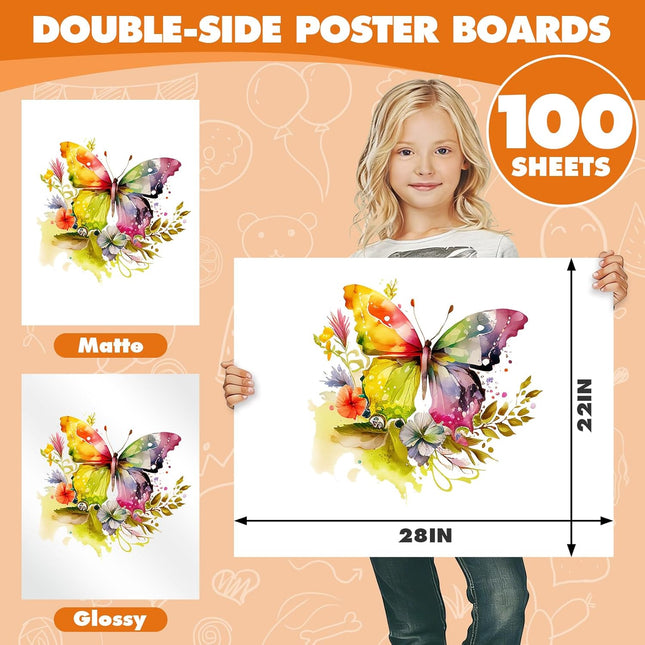 100 Pack White Poster Board,22" x 28" White Poster Paper Bulk,250GSM/92LB Heavy-Weight Blank Poster Board for Arts,Craft,Projects Presentations,Drawing Scrapbooking