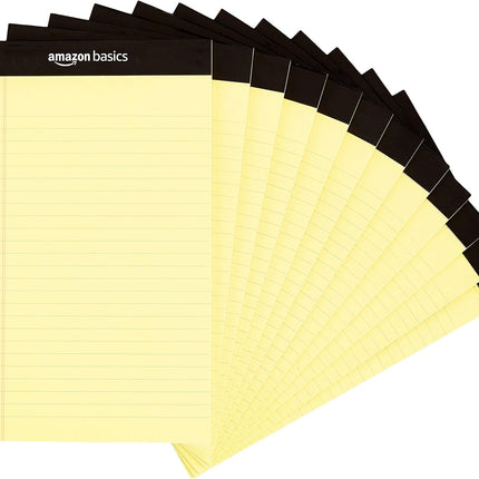 Amazon Basics 50-Sheet Narrow Ruled Lined Writing Note Pad, 5" x 8", 12-Pack, Canary, Perforated