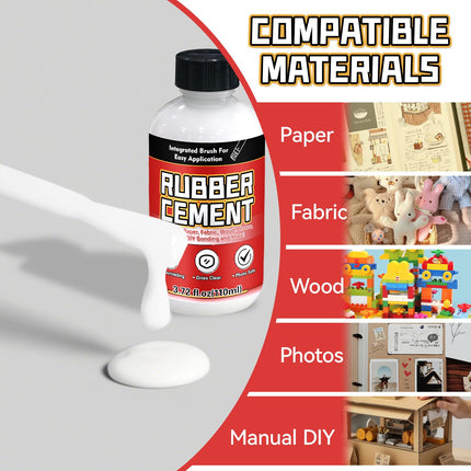 Rubber Cement, 110ml Multifunctional White Adhesive, No Wrinkling PVA Glue, Ideal for Crafts, Paper, Fabric, Wood, Photos, DIY Crafts, and More