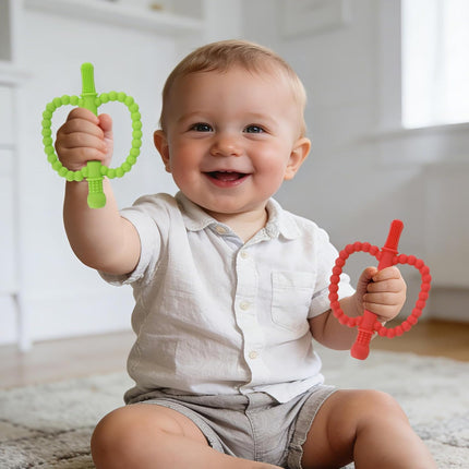 Fu Store Hollow Teether Tube 2 Pack Apple Shape Chew Straw Sensory Toy for Infant Toddlers Silicone Tubes Teething Toys for Babies 0-6 0-12 0-36 Months Gifts Teething Relief Soothing Gums (Red Green)