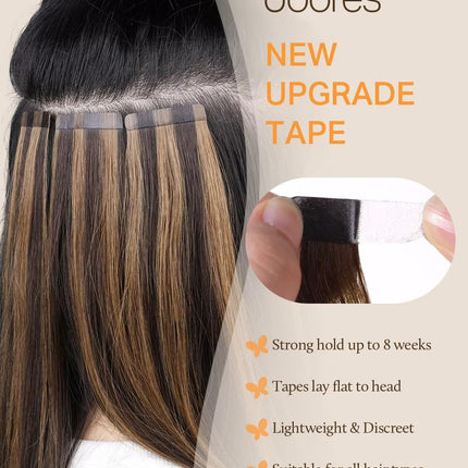 DOORES Human Hair Extensions, Jet Black 20 Inch 50g 20pcs, Tape in Hair Extensions Skin Weft Seamless Tape in Real Remy Straight Hair for Women