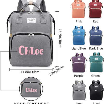 Personalized 3 in 1 Diaper Bag Backpack with Changing Station Multifunction Large Baby Diaper Bags for Boys & Girls Portable, Custom Lightweight Changing Bag Newborn Baby Essential Gifts (Grey)