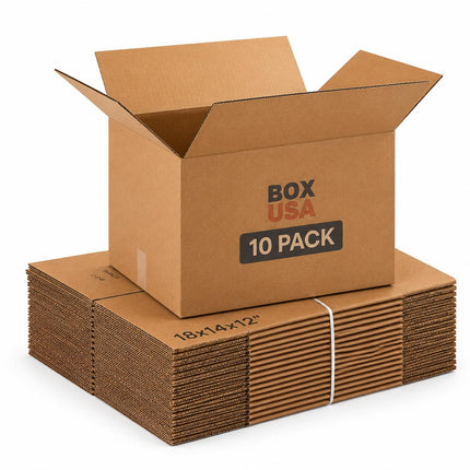 Cajas de mudanza resisten 65lbs, 18"L x 14"W x 12"H (paquete de 10) medianas - caja de cartón corrugado para envío, correo, empaque, embalaje y almacenamiento