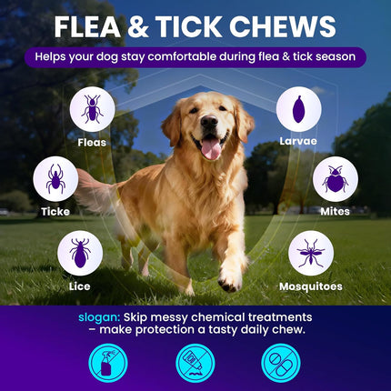 Flea and Tick Support for Dogs Chewable, 300 Soft Chews, Skin & Coat Support, Digestive Support, Chicken Flavor, All Breeds & Sizes