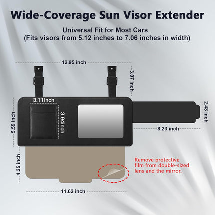 Sun Visor Extender for Car with Mirror & Card Slot, Universal Anti-Glare Visor Extender Attachment for Car Visor, UV400 PC Lens Polarized, Safe Driving Sun Visor Extension for Car,SUV (Black)
