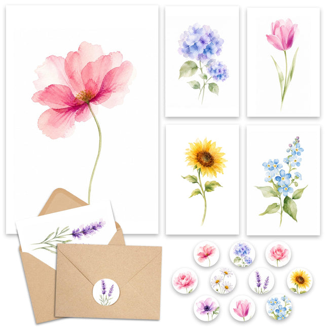 Blank Cards with Envelopes, Watercolor Flower 50 Pack 3.5x5 inches