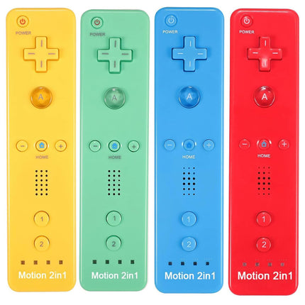 Remote Controller for Wii/Wii U with Motion Plus, with Silicone Case and Wrist Strap (4 Pack, Green, Yellow, Blue, Red)