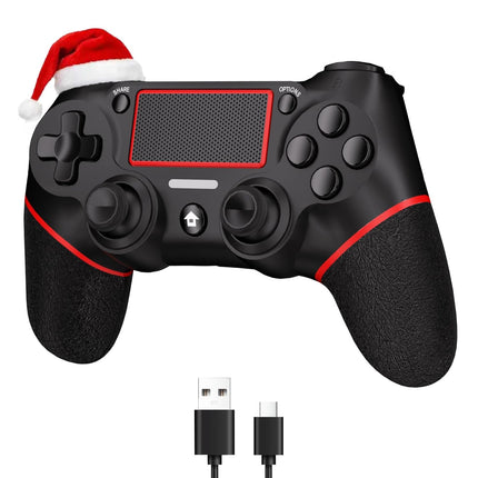 SZYUYU Wireless Controller for Ps4 Romote Compatible with Ps4/Slim/Pro/Windows PC, Controller for Ps4 with 3.5mm Audio Jack, Touch Pad,Six Axis Motion Control, Charging Cable(BLACK RED)