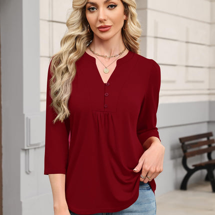 3/4 Length Sleeve Womens Tops Dressy Casual Henley V-Neck Summer Tops