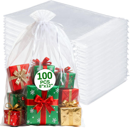 100pcs Organza Bags 5''x7'' - White Mesh Drawstring Gift Bags
