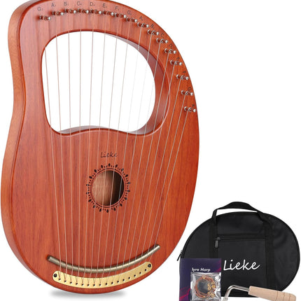 LIEKE Lyre Harp 16 Strings with Bag Tuning Wrench,Metal Strings,Mahogany Body and Copper Saddle,Professional Lyre Harp instrument Gift for Beginner Musician