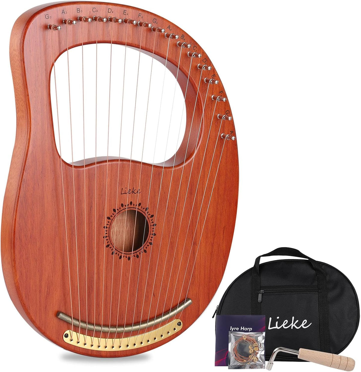 16-String Lyre Harp with Bag and Tuning Wrench