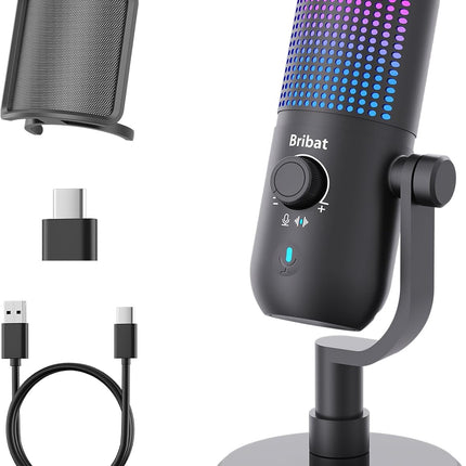 USB Condenser Microphone for PC Gaming,Streaming&Podcast,Plug & Play RGB Desktop Mic with One-Touch Mute,Cardioid Noise-Canceling Computer Mic for Twitch,YouTube,Recording on PC & Laptop(Black)