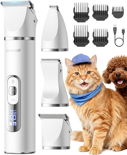Quiet Cat Clippers for Matted Hair, 3 in 1 Cat Grooming Kit with LCD Display, Cat Hair Trimmer for Paw Trimmer, 3