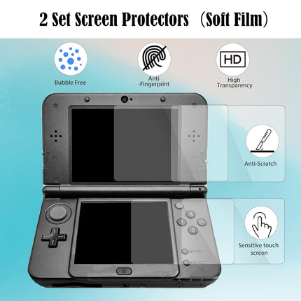 JDGPOKOO 5 in 1 Accessories Kit for Nintendo New 3DS, Carrying Case for New 3DS, Clear Shell Case, 2 Set Screen Protectors and Charging Cable Compatible with New Nintendo 3DS‌ ONLY