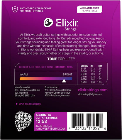 80/20 Bronze Acoustic Guitar Strings with Coated Long-Lasting Tone, Light 12-53 - photo 2