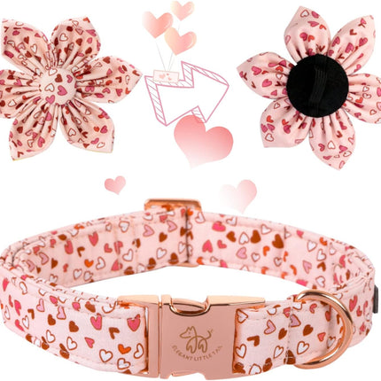 Elegant Little Tail Valentine's Heart Dog Collar, Cute Detachable with Flower, Gift Pet Collar Adjustable for X-Small Puppy