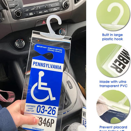 Handicap Parking Placard Holder, Ultra Transparent Disabled Permit Protective Cover with Large Hanger by Tbuymax (Set of 2)