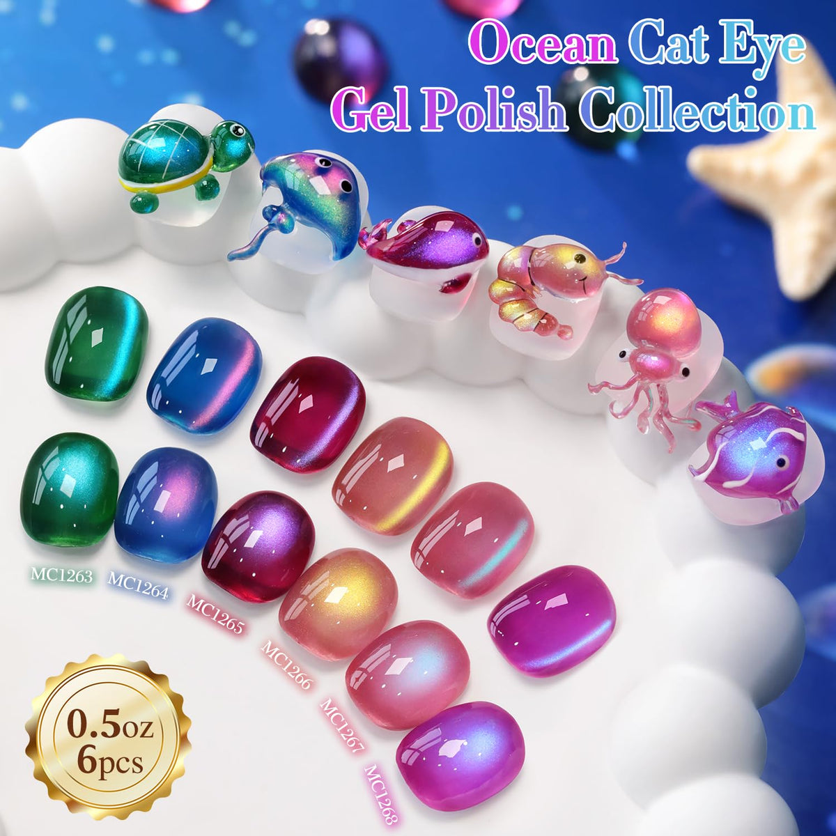 Glass Galaxy Green Magnetic Cat Eye Gel Polish Set of 6 - photo 3