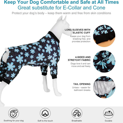 LovinPet Large Dogs Pajamas, Pet Anxiety Relief Shirt, Sun Protection Dog Onesie, Comfy Stretchy Fabric, Sage Print, Big Dog Surgery Recovery PJ's, Dog Party Apparel, Black XXL