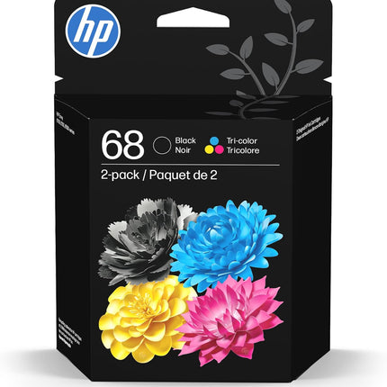 HP 68 Black/Tri-Color Ink Cartridges (2-Pack) | Works Envy 6100e, 6500e Series | Eligible for Instant Ink | 6L6S2TN | Packaging May Vary