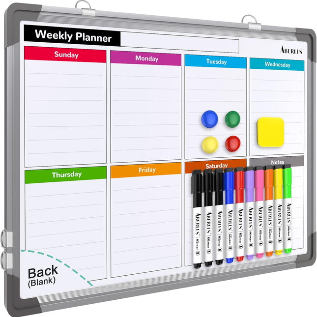 Small Weekly Calendar Dry Erase Whiteboard for Wall, 16" x 12" Magnetic Dry Erase Board, Hanging Double-Sided White