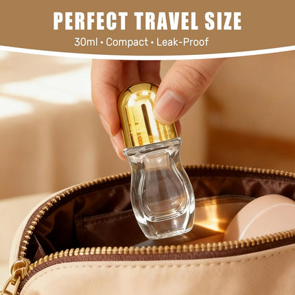 Rose Quartz Roller Waisted Bottles for Essential Oils,30ml Refillable Clear Glass Roll On Bottles with Natural Crystal Roller Balls, Leak-Proof Travel Perfume Bottle with Gold Caps