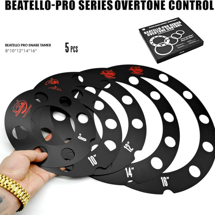 5 Pack Drum Dampening Ring Set, Universal 8-16" Tom/Snare Overtone Control Rings, Reduce Ringing & Enhance Warmth, 7 Colors (Black)
