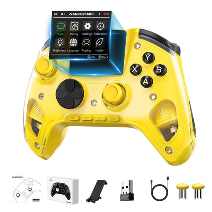 Doriteney RG G01 Wireless Gaming Controller with Heart Rate Monitor & Display, Hall Effect Triggers, Programmable Back Buttons for PC, Switch, Steam, Android, iOS - 2.4G/Bluetooth/Wired Black
