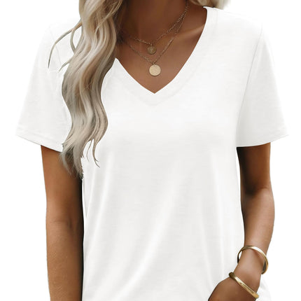 Womens V-Neck Tops Summer Casual Short Sleeve Tshirts S-3XL