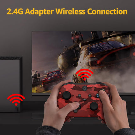 Kamylorus Wireless Controller for X-BOX One/PC, Hall Effect Controller Support Turbo, 2.4G Plug and Play Gaming Gamepad with 3.5mm Headphone Jack/Dual Vibration, Compatible with X-BOX One S/X, X-BOX Series S/X, PC, IOS, Android Platforms(Camo Red)