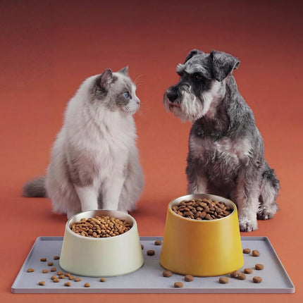Silicone Pet Feeding Mat - 100% Waterproof Dog & Cat Bowl Pad with Raised Edges - Protects Floors from Messy Eaters & Spills - Anti-Slip, 100% PET-Safe, Dishwasher Safe (Grey 18.5"x11.5")