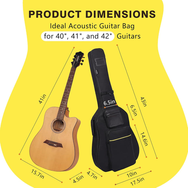 40 41 42 Inch Acoustic Guitar Bag, Oxford Fabric with 0.35" Thick Padding