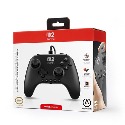 PowerA Advantage Wired Controller for Nintendo Switch 2 - Black, Officially Licensed, Hall Effects, Mappable Buttons, Pro Controller, C Button, On-board Audio Controls