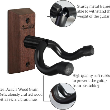 Onmiwod Guitar Wall Mount, Acacia Hardwood Guitar Hanger, U-Shaped Guitar Wall Hanger Mount, Guitar Holder Hook Stand for Acoustic, Electric Guitar, Banjo, Bass, Gift for Guitar Player