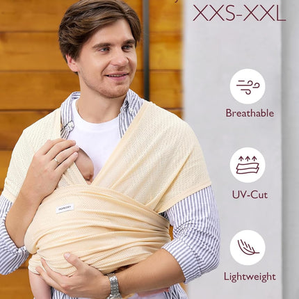 Momcozy Baby Carrier AirMesh - The Perfect Summer Sling for Newborns to Toddler 8-35 lbs - Cooling Fabric Baby Wrap, Lightweight, Ergonomic, and Easy to Wear, Beige