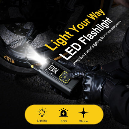 Tire Inflator Portable Air Compressor for Car Tires with Gauge, 150PSI Fast Bike Air Pump for Auto, Motorcycle, Bicycle, Balls, Digital Tire Pump with LED Light, Auto Shut-Off