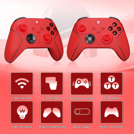 SZDILONG 2.4GHz Wireless Controller for Xbox Controller, Xbox One Series X|S Consoles, PC Windows, Steam, with 7 Colors RGB Light/1000mAh Battery/Programmable/Turbo, Dual Vibration/3.5mm Audio Jack (RED)