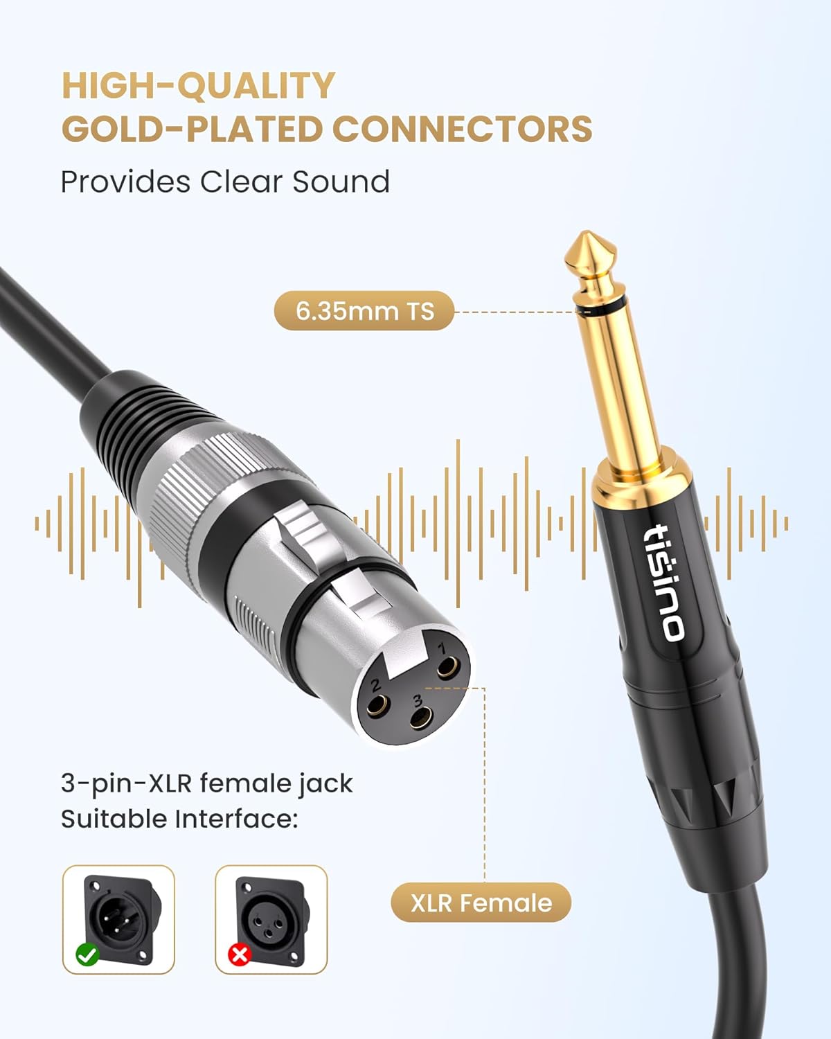 Female XLR to 1/4 (6.35mm) TS Mono Jack Unbalanced Microphone Cable Mic Cord for Dynamic Microphone  - photo 2