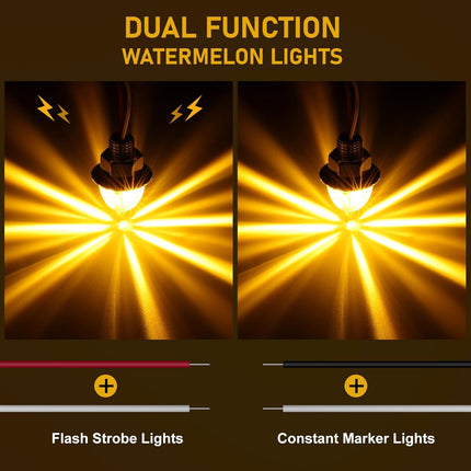 10PCS Mini Watermelon Lights, 3/4 Inch Strobe & Constant Dual Function Amber LED Watermelon Lights, IP65 Waterproof Side Clearance Tail Griller Flash Lights Turn Signal for 12V Semi Trailers Trucks RV