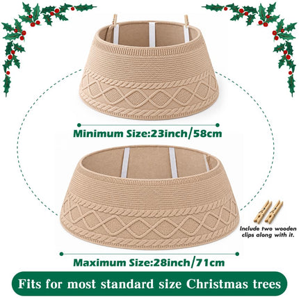 Christmas Tree Knitted Collar Skirt Beige for Holiday Home Party Decoration