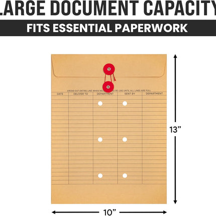 Interoffice Envelopes with String, 10" x 13" String Tie Interdepartmental Envelopes, Sturdy 100gsm Paper (Pack of 100)